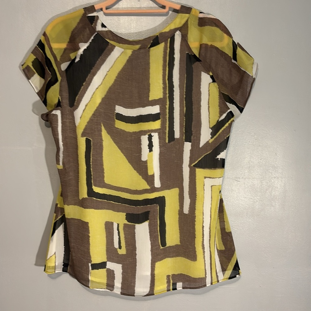Jones New York Abstract Yellow Brown Blouse